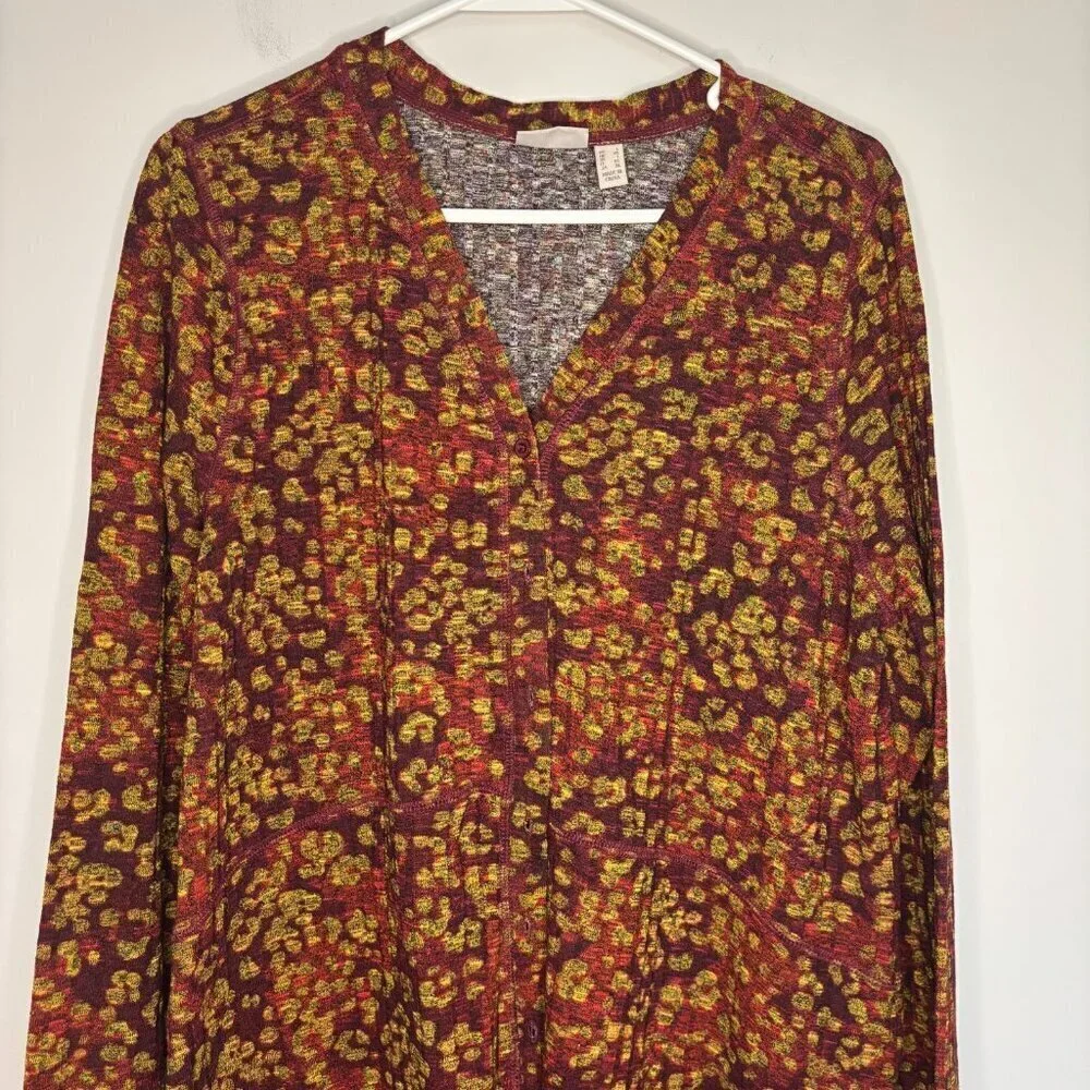LOGO by Lori Goldstein Duster Cardigan Women's L Red Gold Buttons Long Sleeve